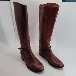 TORY BURCH BOOTS 22138519 ACCENT BUCKLE EQUESTRIAN LEATHER SIDE ZIP SIZE 8.5 EUC